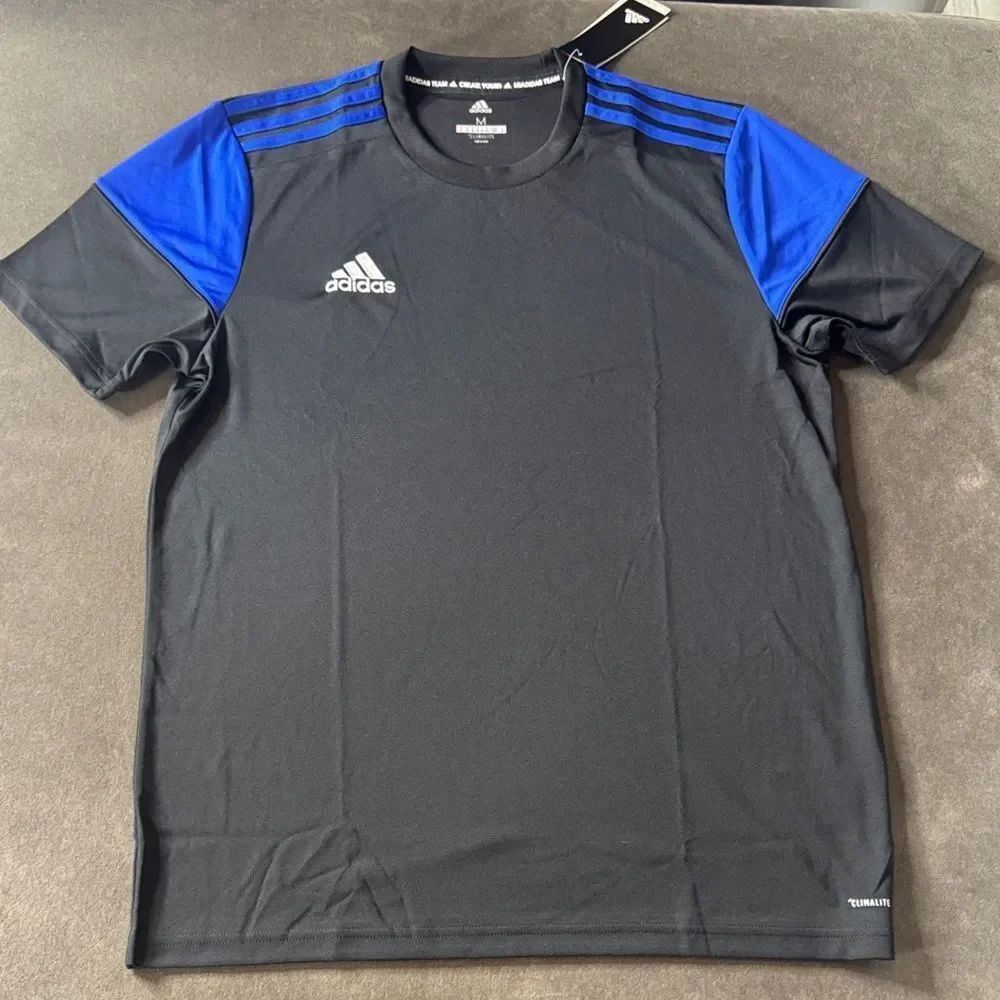 Adidas Men’s Black Blue Short Sleeve Shirt Jersey MEDIUM NWT